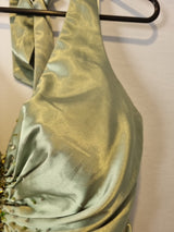 Giovanni Satin Green Ruched Beaded Halter Neck Evening Bridesmaid Dress Sz 105