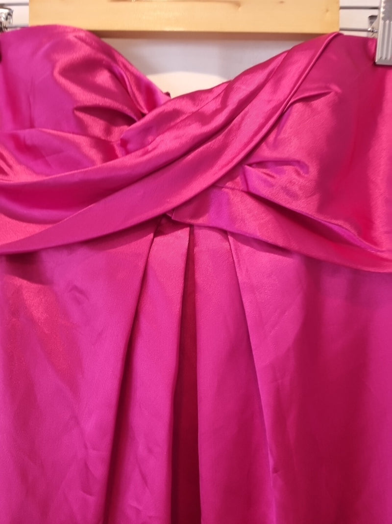 Juniper & Sage Satin Hot Pink Pleat Strapless Evening Bridesmaid Dress Sz 124