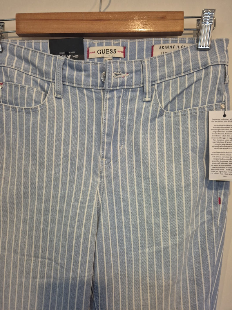 Guess Blue White Stripe Skinny High Rise Jeans Size 282