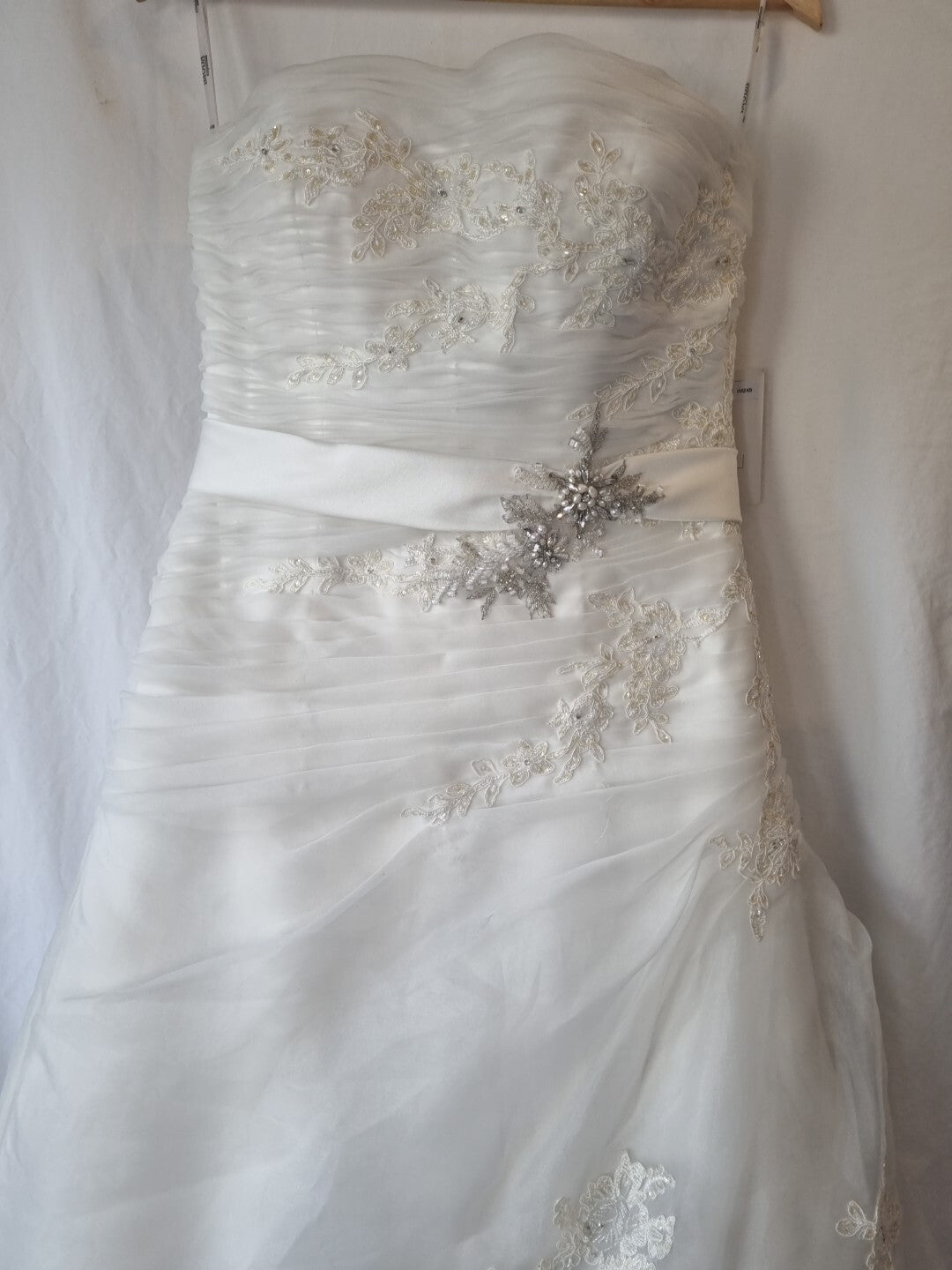 iModa Ivory Ruched Organza Lace A-line Beaded Sequin Embroidered Dress Sz 121