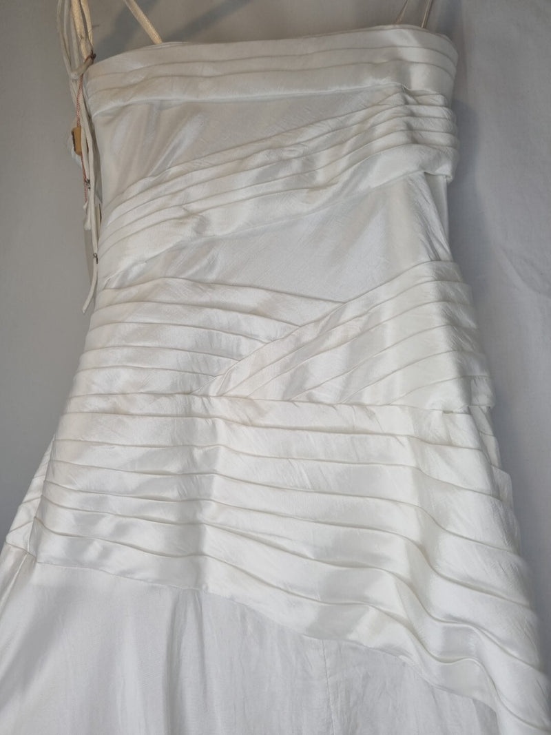Imoda White Beaded Sequin Embroidered Pleated A-line Wedding Dress Sz 811