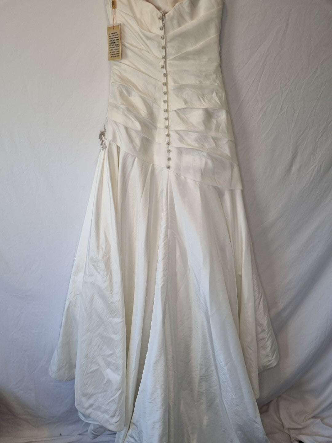 Imoda Ivory Ruched Pleated Beaded A-line Train Wedding Dress Sz 107