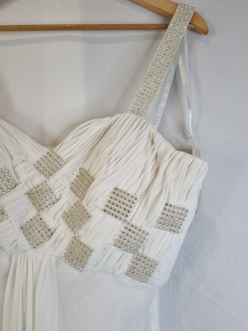 Imoda Ivory Chiffon Sweetheart Ruched Crystal Beaded Wedding Dress Sz 104