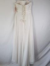 Imoda Ivory Chiffon Ruched Pearl Beaded Train Wedding Dress Sz 107