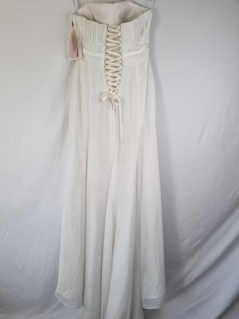 Imoda Ivory Chiffon Ruched Pearl Beaded Train Wedding Dress Sz 107