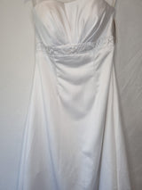 Isabella Faye White Satin Embellished Beaded A-line Wedding Dress Sz 142