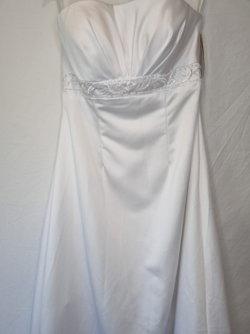Isabella Faye White Satin Embellished Beaded A-line Wedding Dress Sz 142
