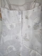 Isabella Faye White Organza Fan Embellished Beaded Train Wedding Dress Sz 1213