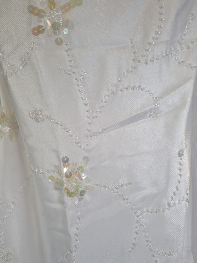 Imoda White Satin Beaded Sequin Backless Wedding Dress Sz 106