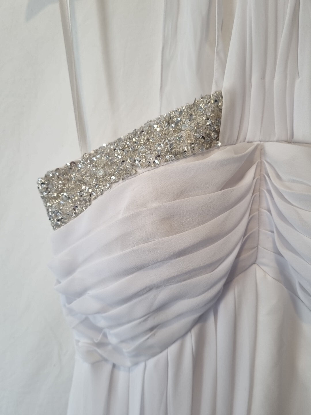 Imoda White Chiffon Beaded Ruch Halter Neck Empire Wedding Dress Sz 124