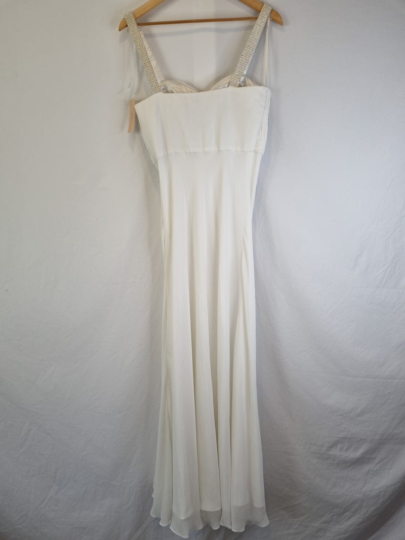 Imoda Ivory Chiffon Sweetheart Ruched Crystal Beaded Wedding Dress Sz 109