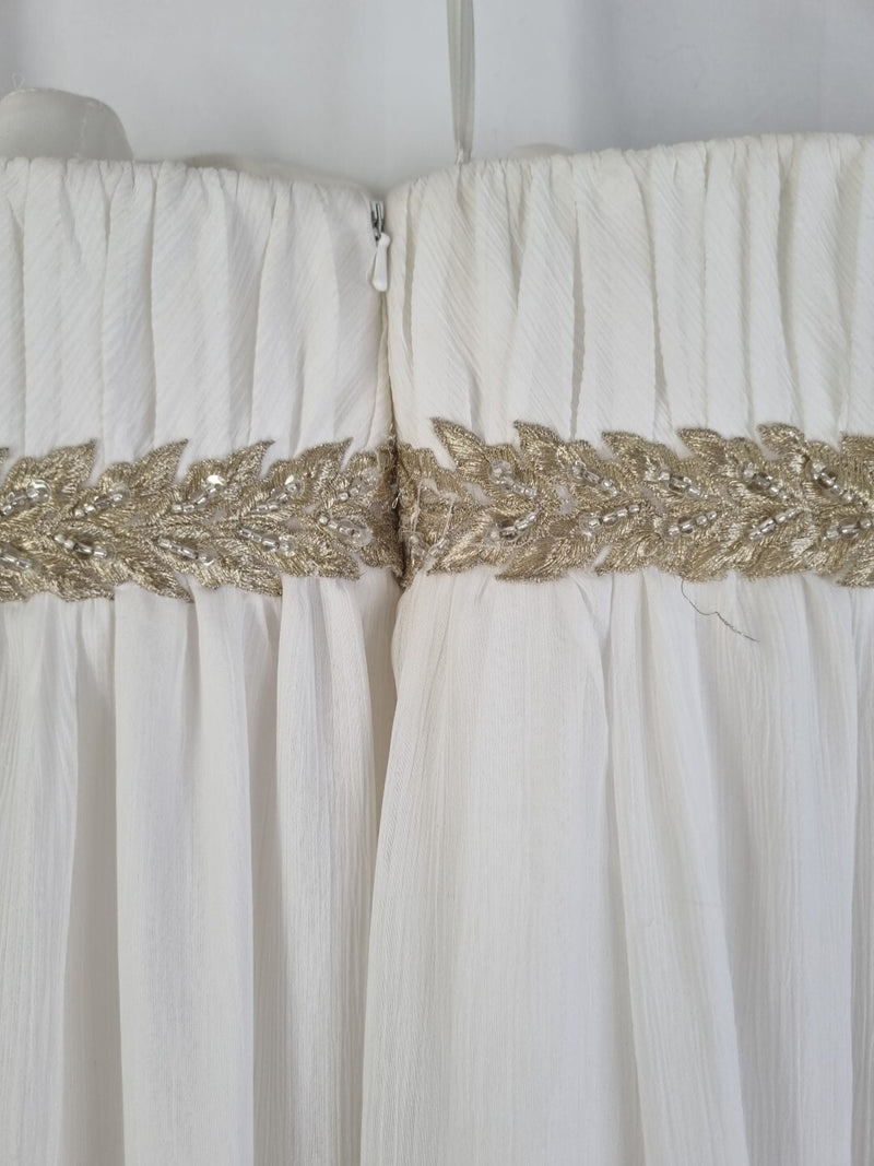 Imoda Ivory Gold Sweetheart Crepe Chiffon Embroidered Beaded Wedding Dress Sz 1213