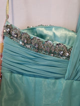 Imoda Chiffon Turquoise Ruched Beaded One Shoulder Evening Bridesmaid Dress Sz 812