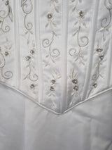 Imoda White Satin Corset Off Shoulder Beaded Roses Train Wedding Dress Sz 126