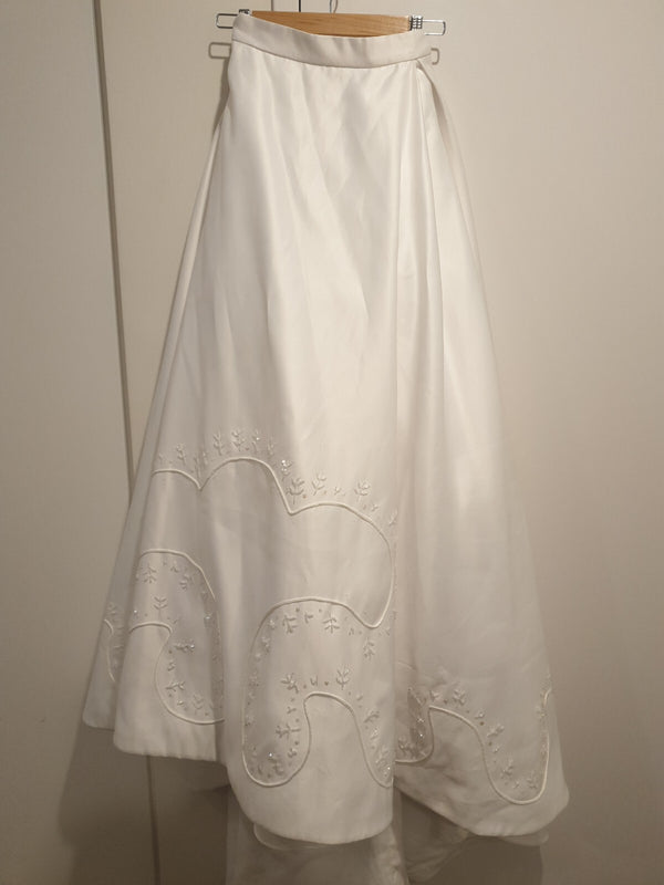 White beaded wedding bridal skirt with train size 60