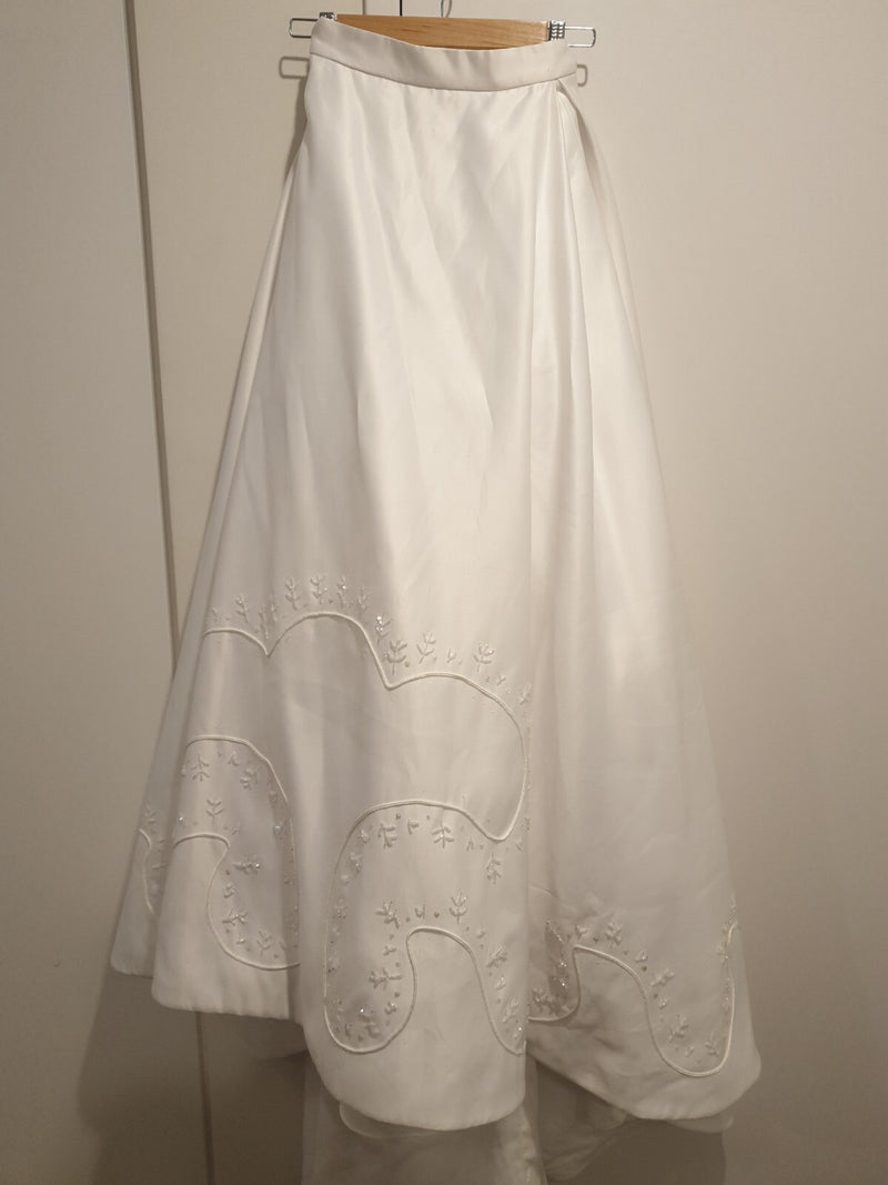 White beaded wedding bridal skirt with train size 60