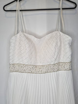 Imoda Ivory Chiffon Beaded Pleated Layered Skirt Empire Wedding Dress Sz 103