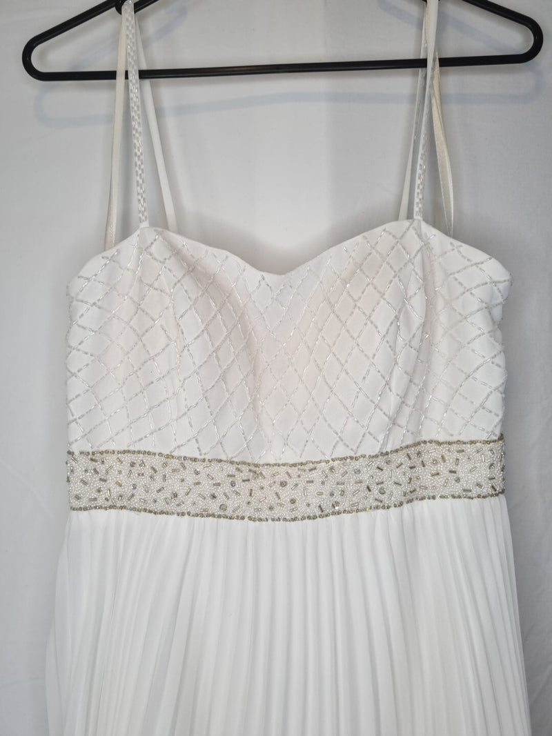 Imoda Ivory Chiffon Beaded Pleated Layered Skirt Empire Wedding Dress Sz 103