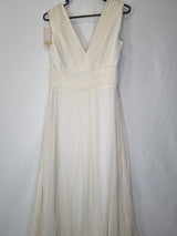 Imoda Ivory Chiffon Ruched Pleated Grecian Style V Neck Wedding Dress Sz 128