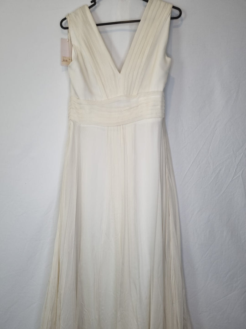 Imoda Ivory Chiffon Ruched Pleated Grecian Style V Neck Wedding Dress Sz 128