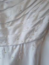 iModa White Satin A-line Beaded Sequin Pleated One Shoulder Wedding Dress Sz 103