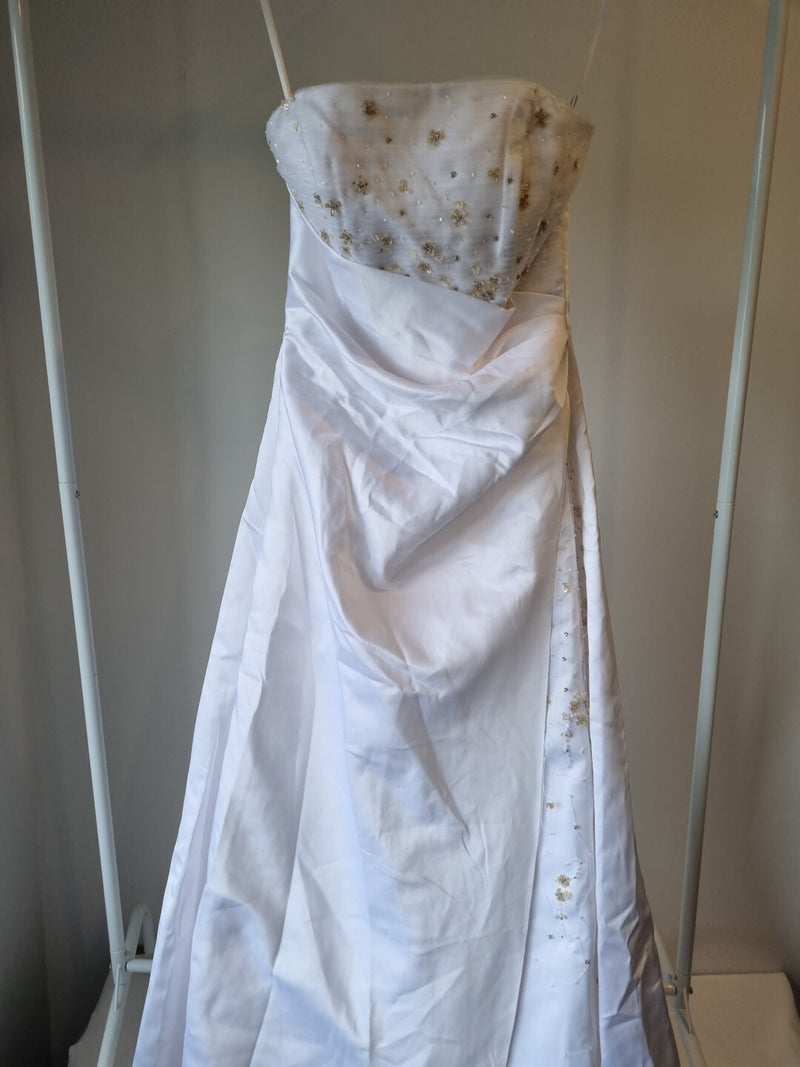 iModa White Straps/strapless Beaded Sequin Tulle Pleated Satin Backless Dress 101