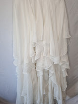 Isabella Faye Ivory Chiffon Ruched Beaded Halter Neck Train Wedding Dress Sz 123