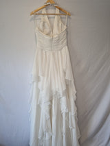 Isabella Faye Ivory Chiffon Ruched Beaded Halter Neck Train Wedding Dress Sz 1210