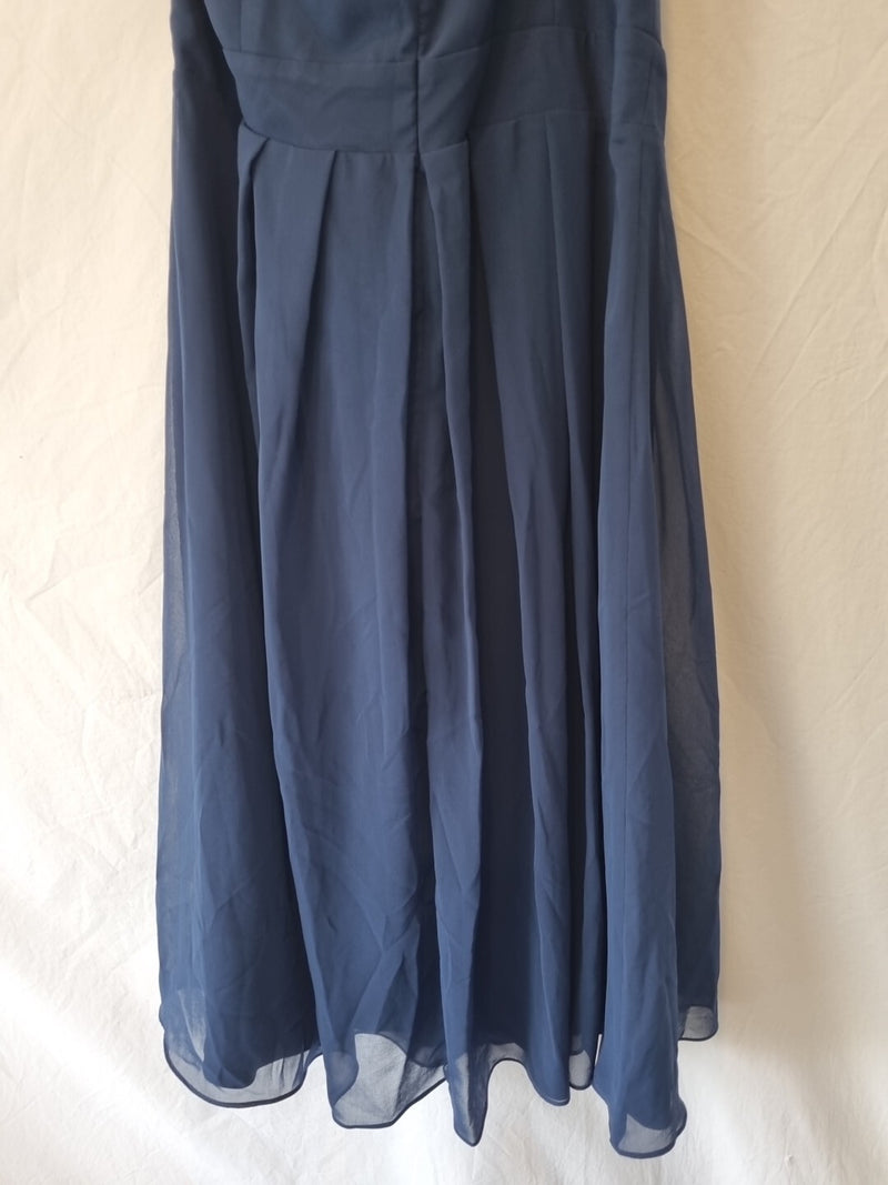 Imoda Navy Blue Chiffon One Shoulder Evening Bridesmaid Mini Dress Sz 189