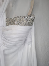 Imoda White Chiffon Ruched Beaded Halter Neck Empire Wedding Dress Sz 105