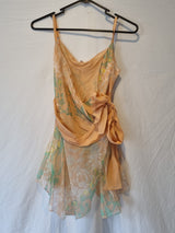 Imoda Chiffon Peach Floral Ruched Layered Wrap Casual Singlet Silk Top Size 80