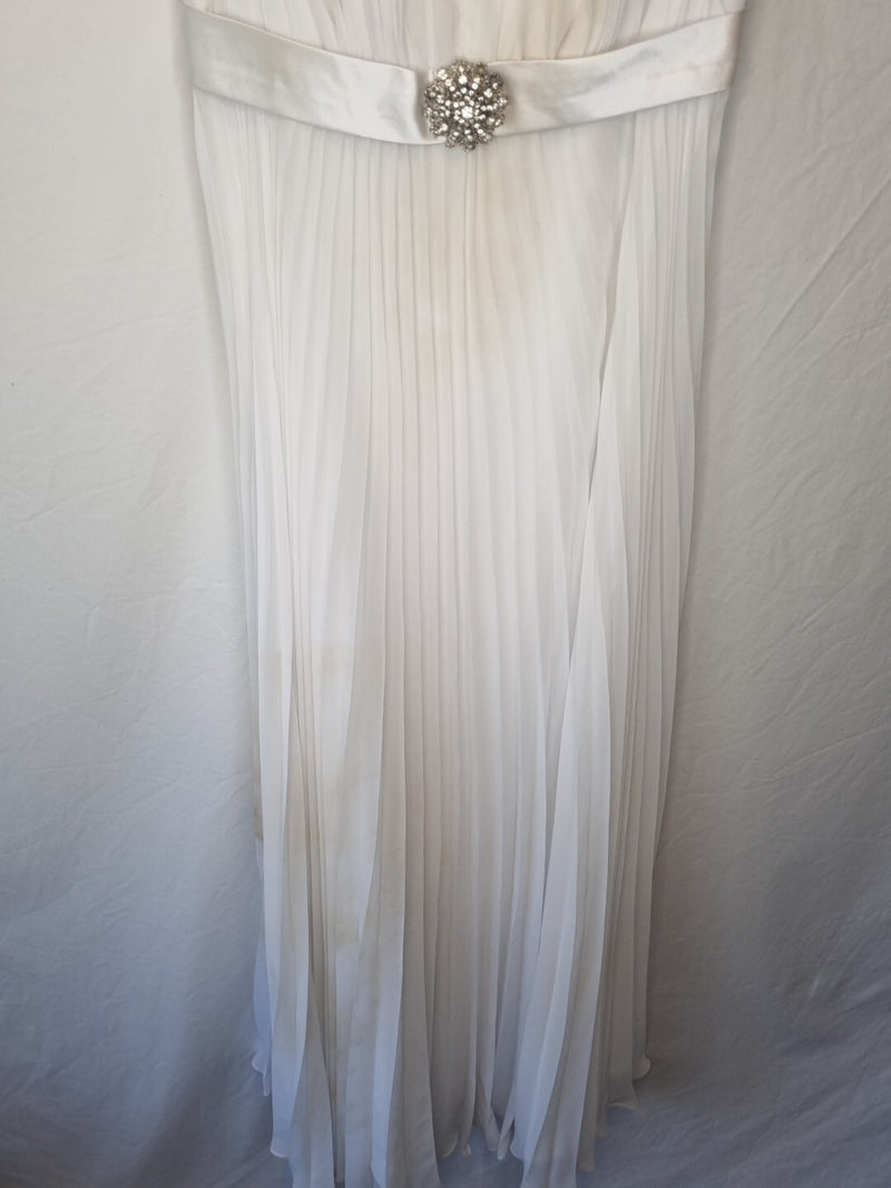 Imoda White Chiffon Gathered Pleated Grecian Empire Wedding Dress Sz 102