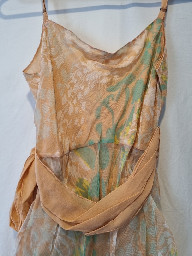 Imoda Chiffon Peach Floral Ruched Layered Wrap Casual Singlet Silk Top Size 167