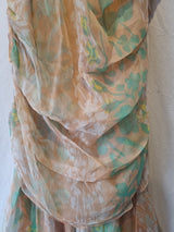 Imoda Chiffon Peach Floral Ruched Layered Casual Silk Dress Size 126