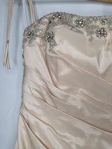 Imoda Gold Taffeta Ruched Crystal Beaded Full A-line Train Wedding Dress Sz 106