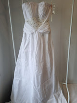 iModa White Straps/Strapless Beaded Crystal Sequin Gathered Wedding Dress 100