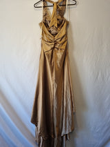 Imoda Brown Bronze Satin Ruched Beaded Halter Evening Bridesmaid Dress Sz 810
