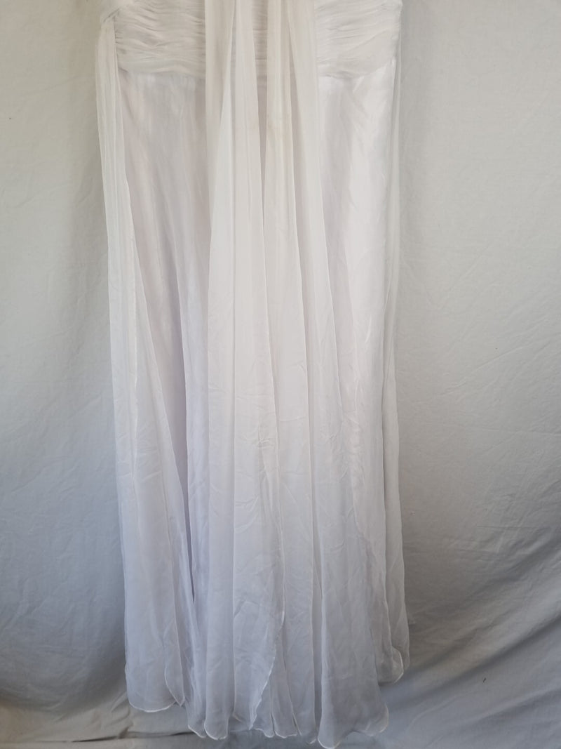 Imoda White Chiffon V neck Beaded Ruched Crystal Fitted Wedding Dress Sz 121