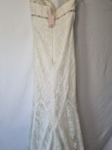 Imoda Ivory Lace Sweetheart Vneck Beaded Mermaid Train Wedding Dress Sz 109