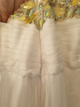Imoda White Chiffon Sweetheart Beaded Strapless Empire Wedding Dress Sz 89