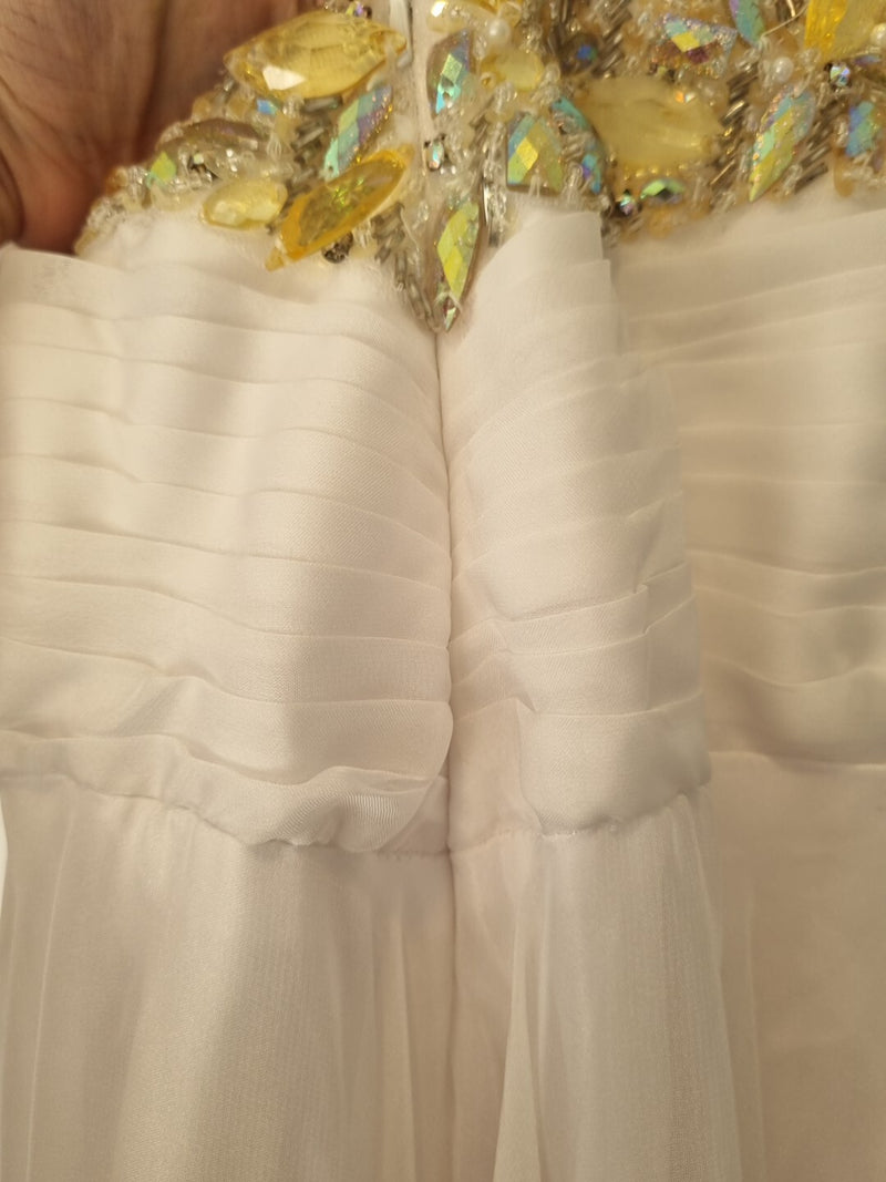 Imoda White Chiffon Sweetheart Beaded Strapless Empire Wedding Dress Sz 89