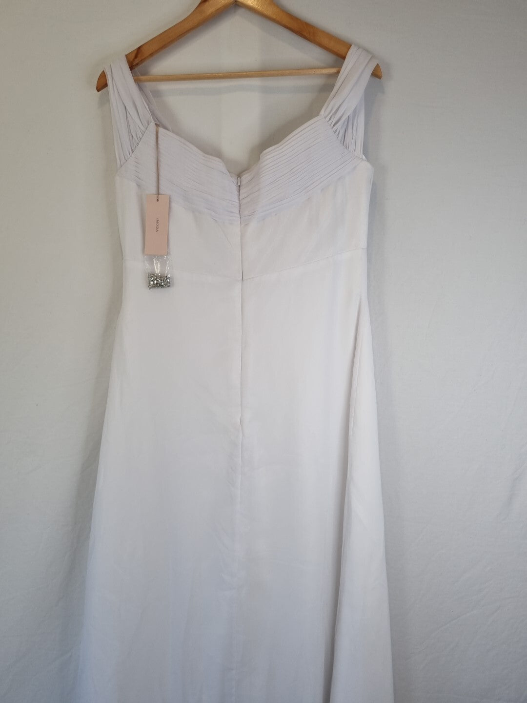 Imoda White Chiffon Sweetheart Off Shoulder Beaded Crystal Wedding Dress Sz 149