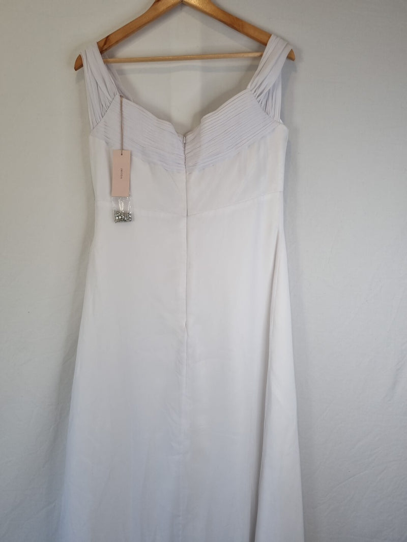 Imoda White Chiffon Sweetheart Off Shoulder Beaded Crystal Wedding Dress Sz 149