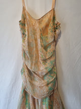 Imoda Chiffon Peach Floral Ruched Layered Casual Silk Dress Size 121