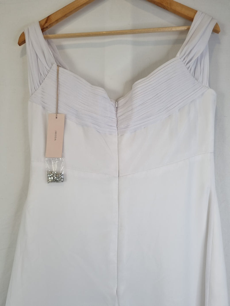 Imoda White Chiffon Sweetheart Off Shoulder Beaded Crystal Wedding Dress Sz 1410