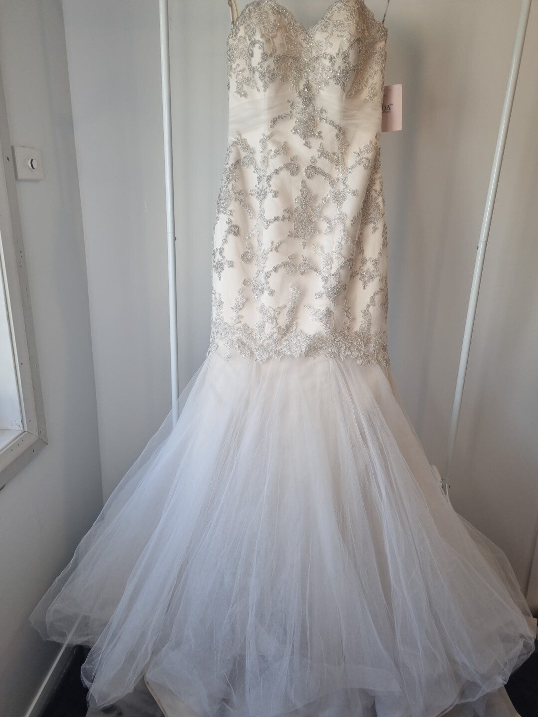 iModa Ivory Champagne Sweetheart Tulle Lace Mermaid Sequin Embroidered Sz 100