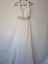 Imoda White Chiffon Ruched Pleated Beaded Grecian Empire Wedding Dress Sz 120