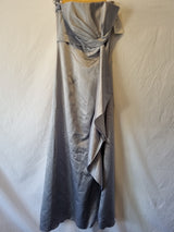 Juniper & Sage Satin Grey Pleat Strapless Evening Bridesmaid Dress Sz 100