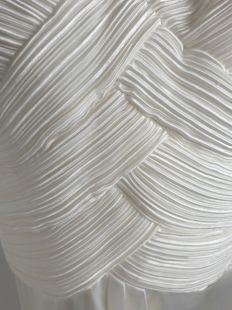 Angeline ivory satin ruched pleated cross back wedding maid honour dress size 123