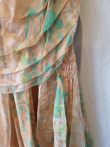 Imoda Chiffon Peach Floral Ruched Layered Casual Silk Dress Size 1411